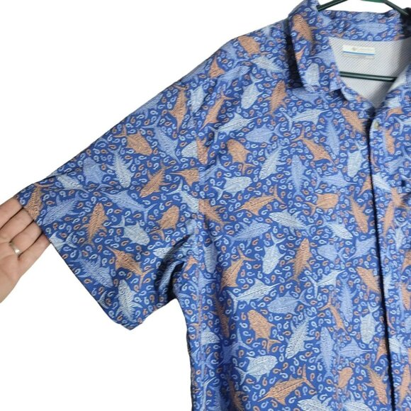 Columbia Fishing Shirt Button Down Mens XL Deep Sea Ocean Sword Tuna Hawaiian - Picture 3 of 13